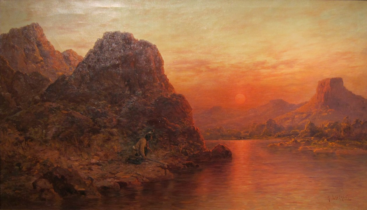 Indian Hunter at Sunset av Henry Raschen