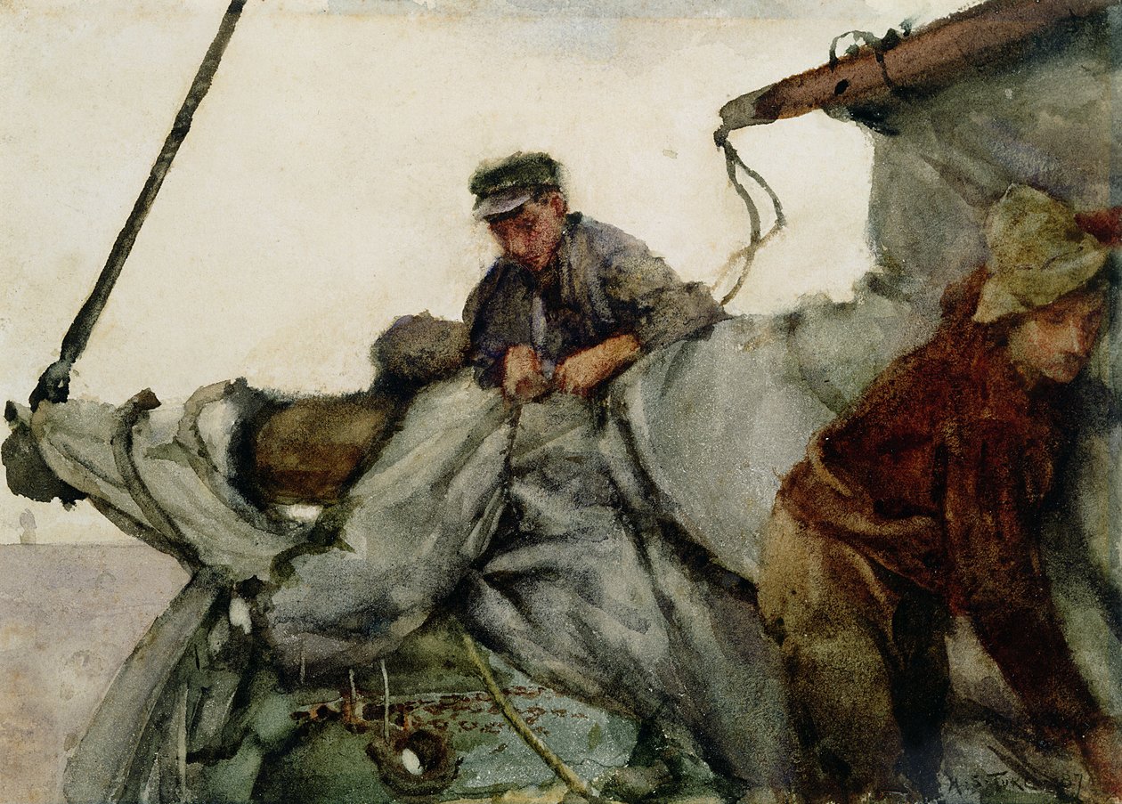 Arbete med seglet, 1887 av Henry Scott Tuke