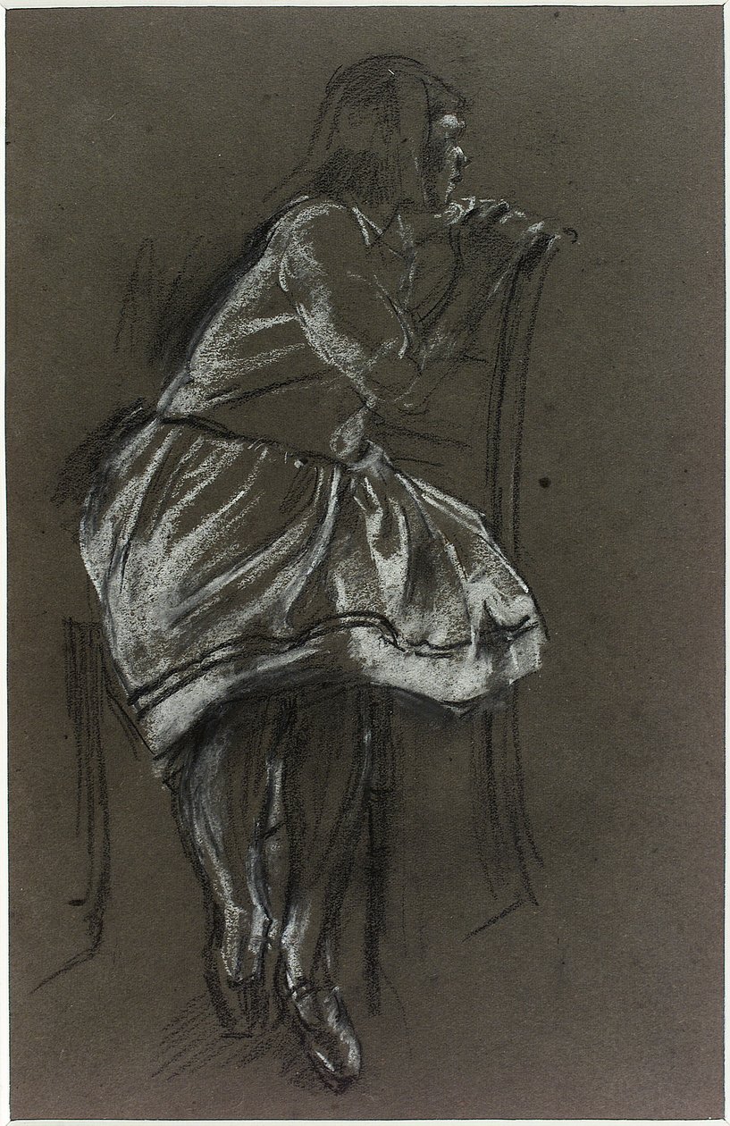 Flicka sitter på en stol (krita på papper) av Henry Tonks