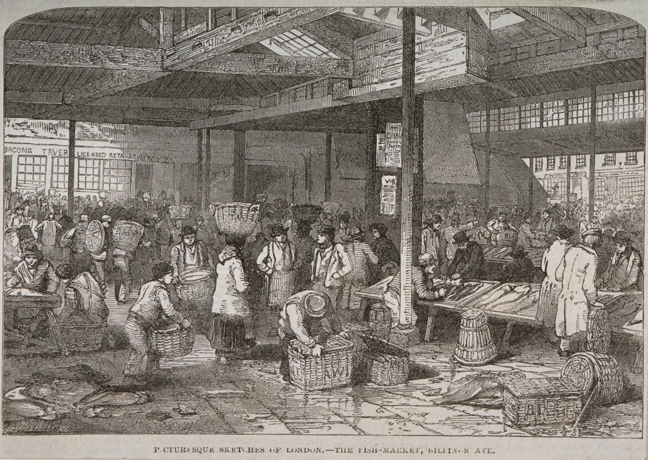 Interiörvy av Billingsgate Market, 1849 av Henry Vizetelly