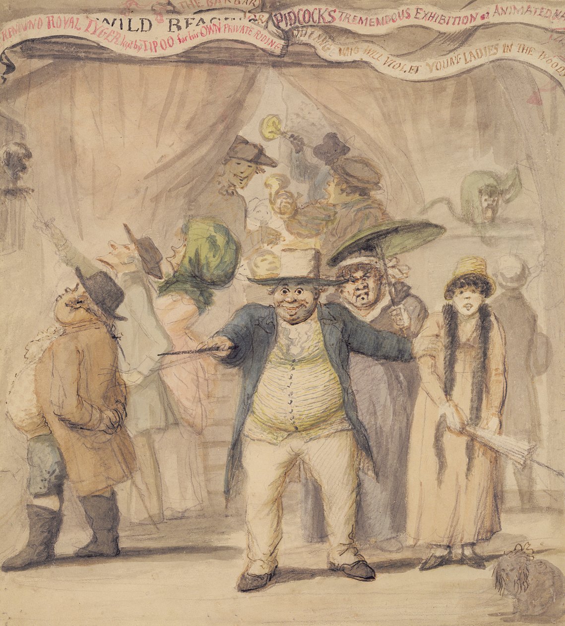 Entré till Pidcocks utställningstält på en mässa (penna och wc på papper) av Henry William Bunbury
