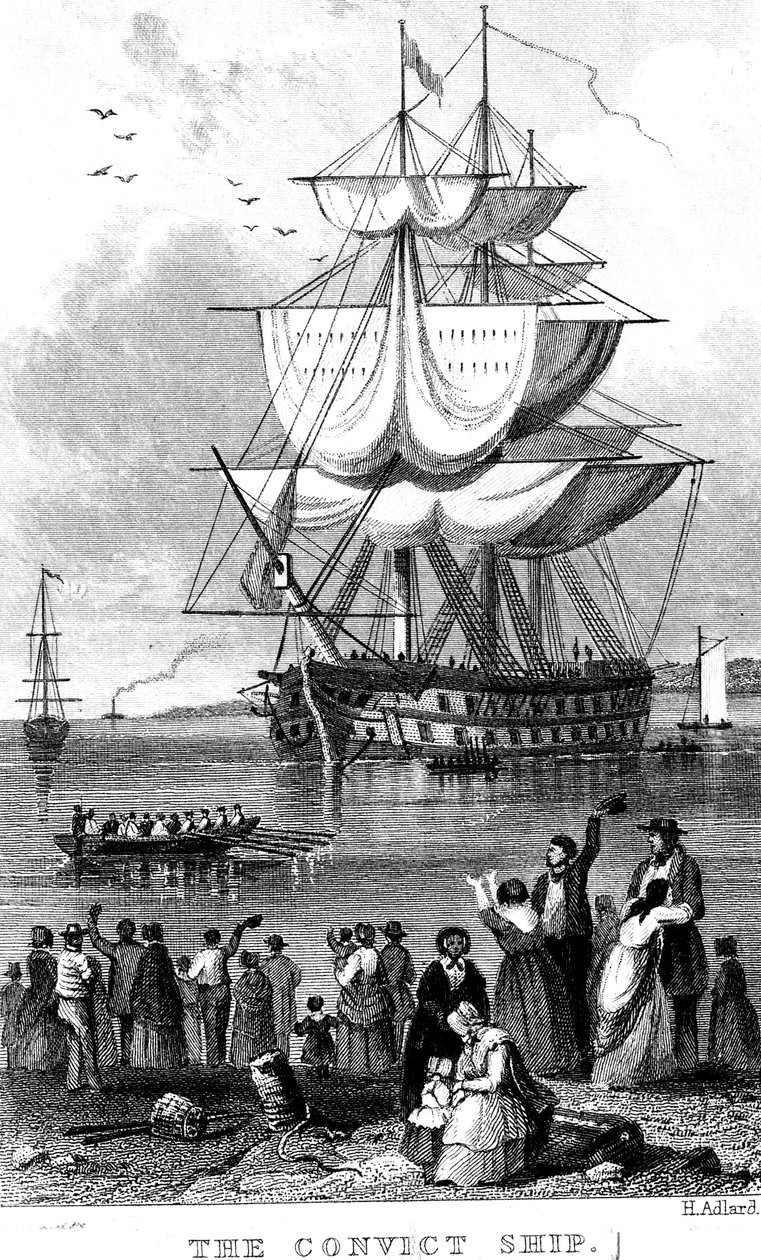 The Convict Ship, c1820. av Henry Adlard