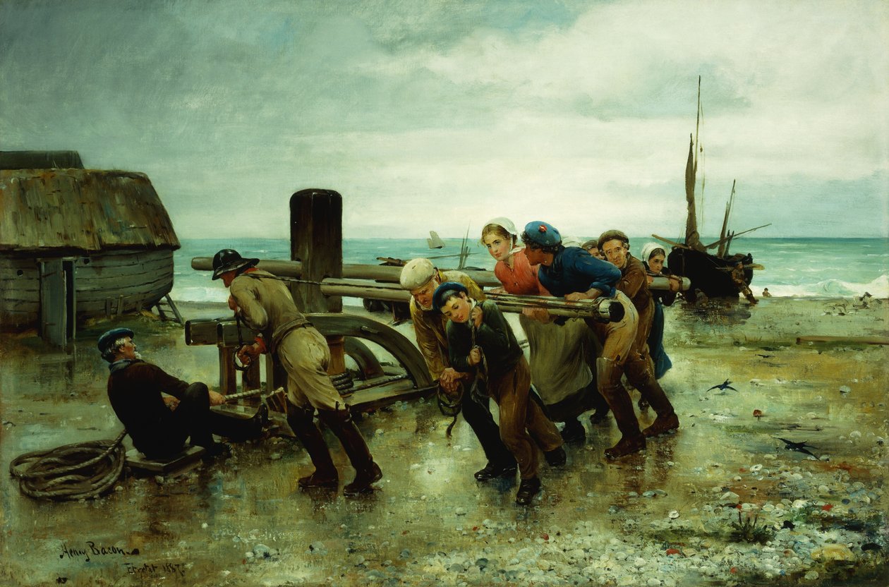 Hauling a Ship, 1887 av Henry Bacon