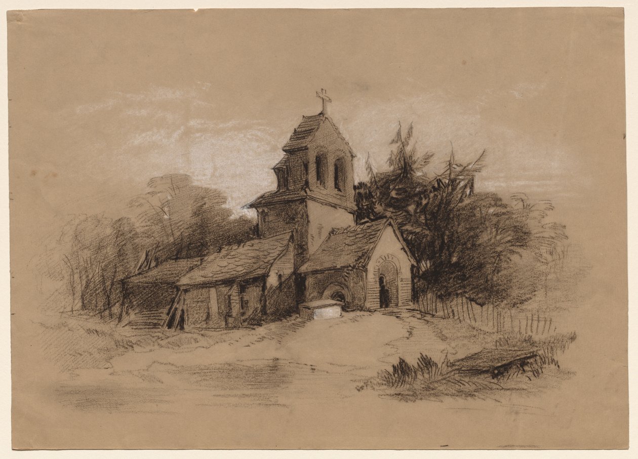 Kyrka i ett landskap, 1800-tal. av Henry Bright
