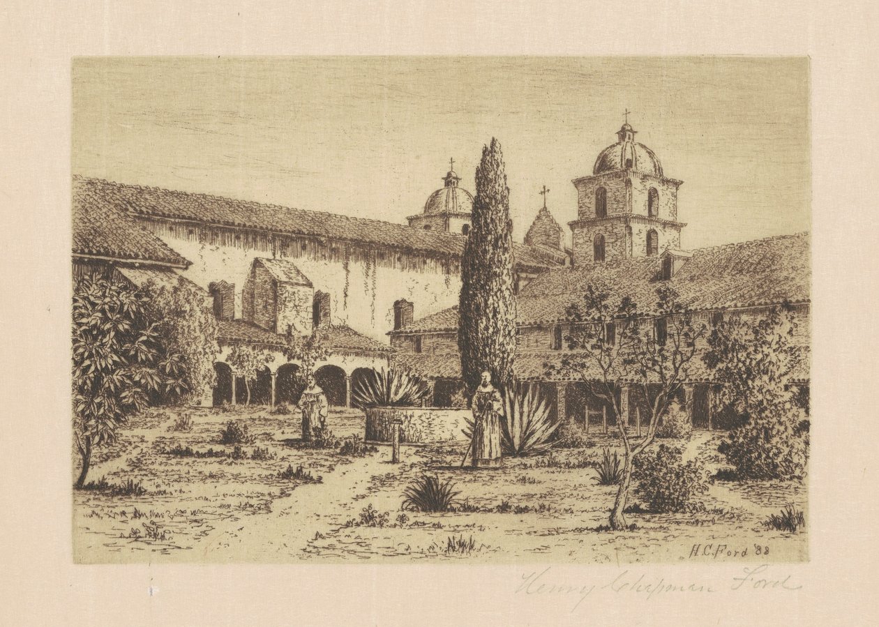 Trädgård, Mission Santa Barbara av Henry Chapman Ford