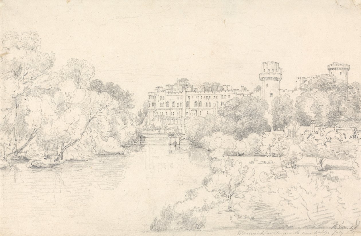 Warwick Castle från New Bridge av Henry Edridge
