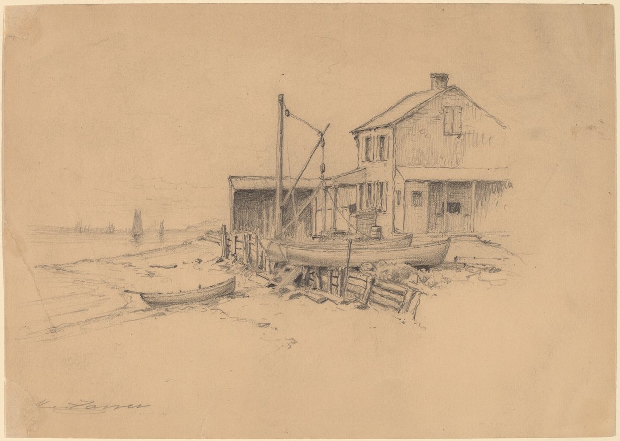 Fiskebåtar och Shack av Henry Farrer