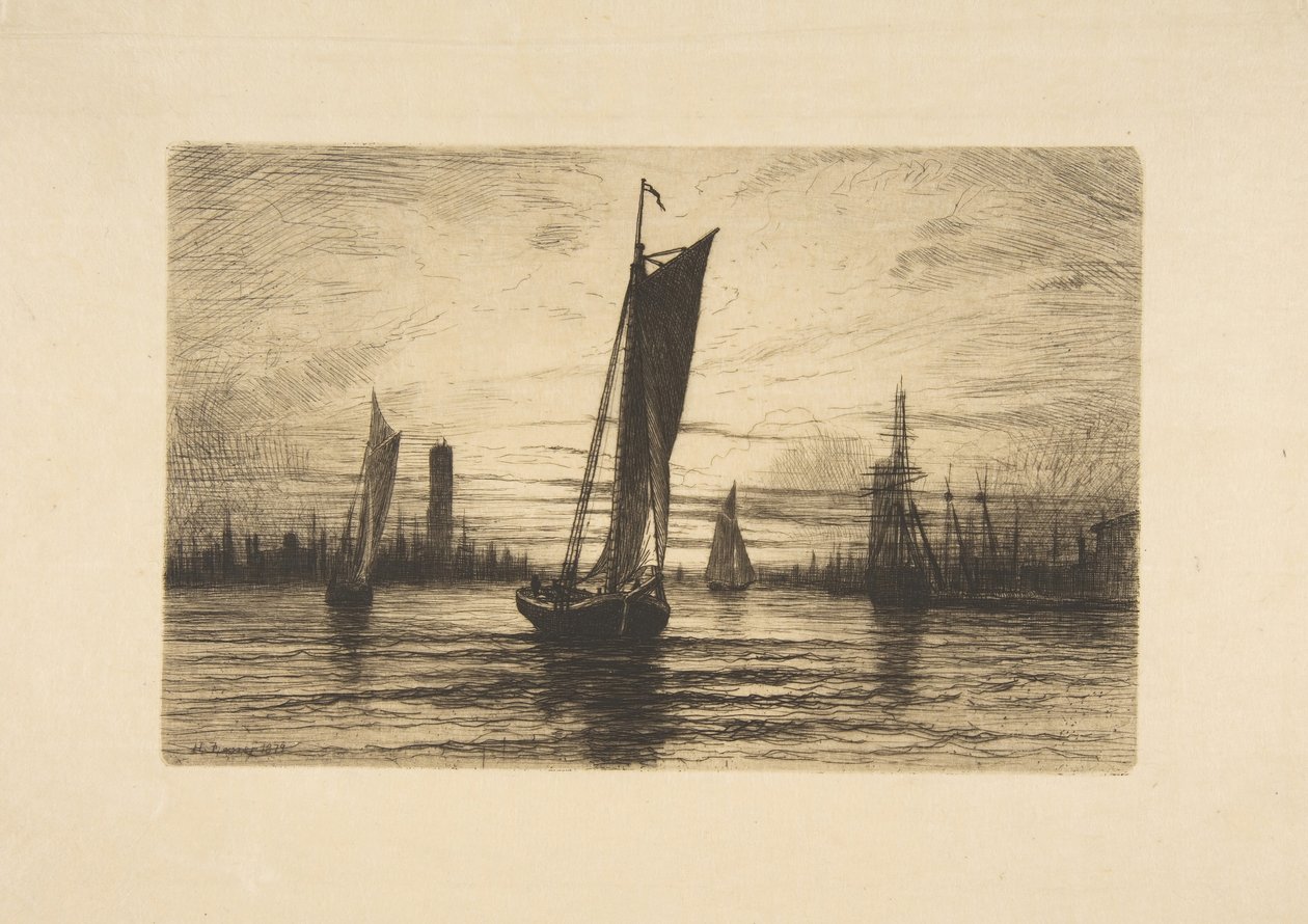 Solnedgång på East River, 1879. av Henry Farrer