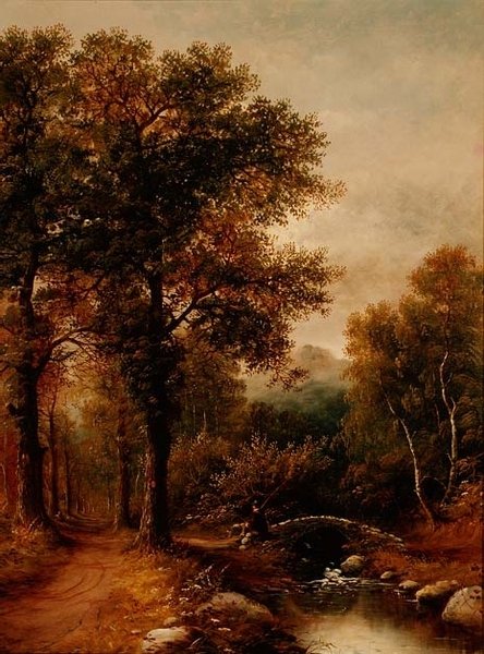 En fiskare vid en skogsbäck av Henry Harris