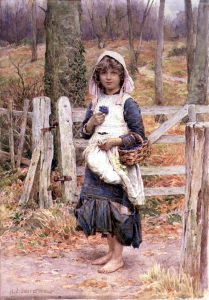 Flicka som håller en blomma av Henry James Johnstone