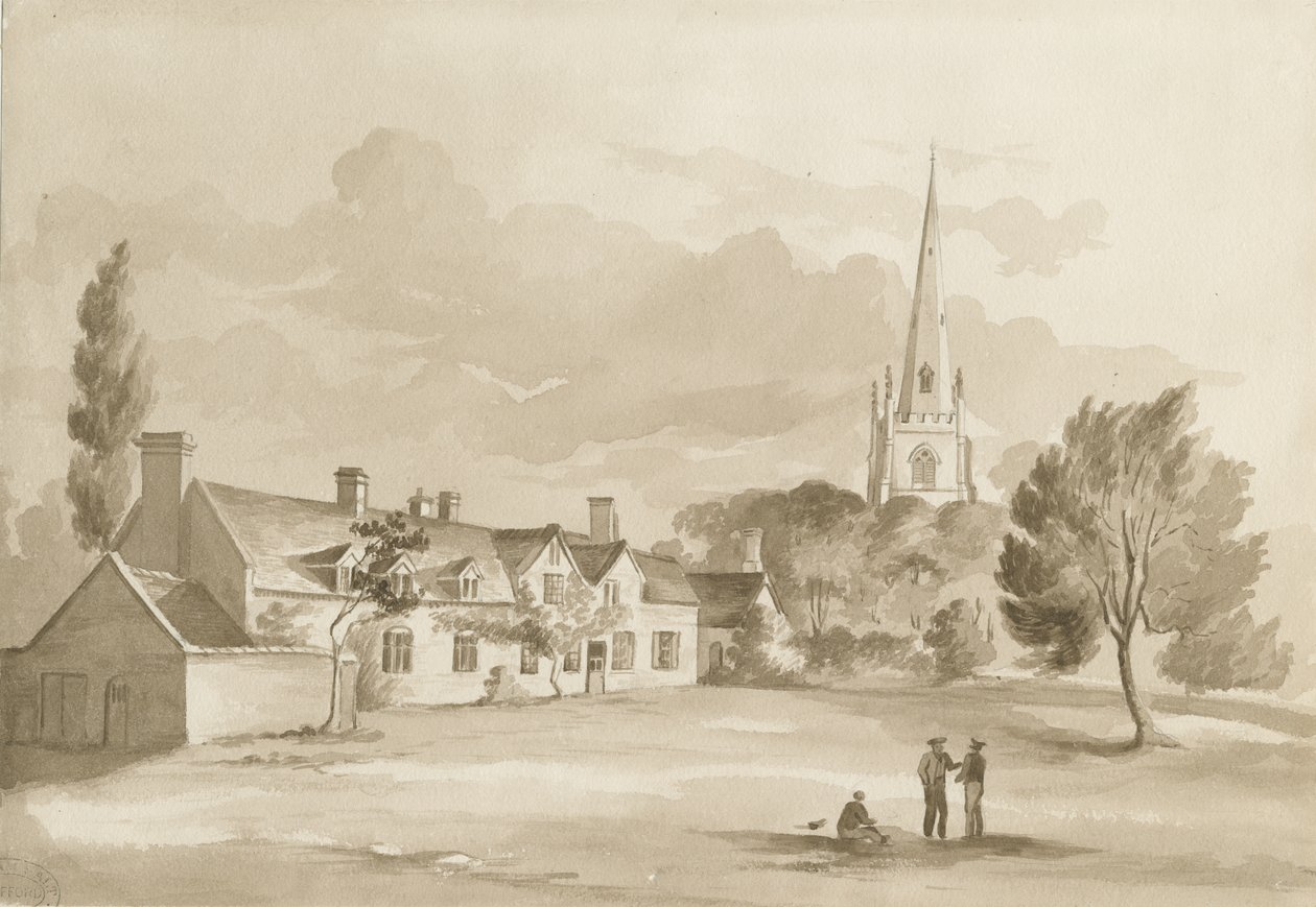 Brewood Church: sepiateckning, 1844 av Henry James Noyes