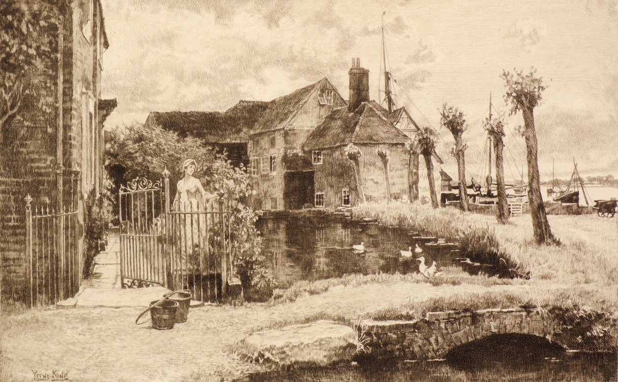 Namnlös [Village Scene] (etsning) av Henry John Yeend King