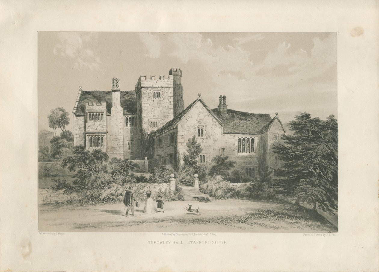 Throwley Hall: lithotint, nd [c 1845] av Henry Lark Pratt