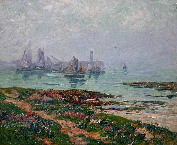 Kustscen med fiskebåtar av Henry Moret