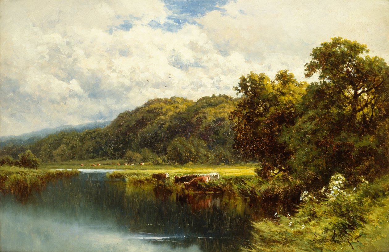 Themsen i Pangbourne (olja på duk) av Henry Parker