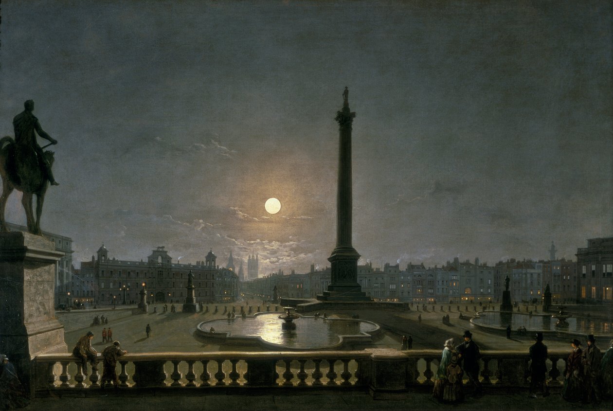"Trafalgar Square vid månsken", c1865 av Henry Pether