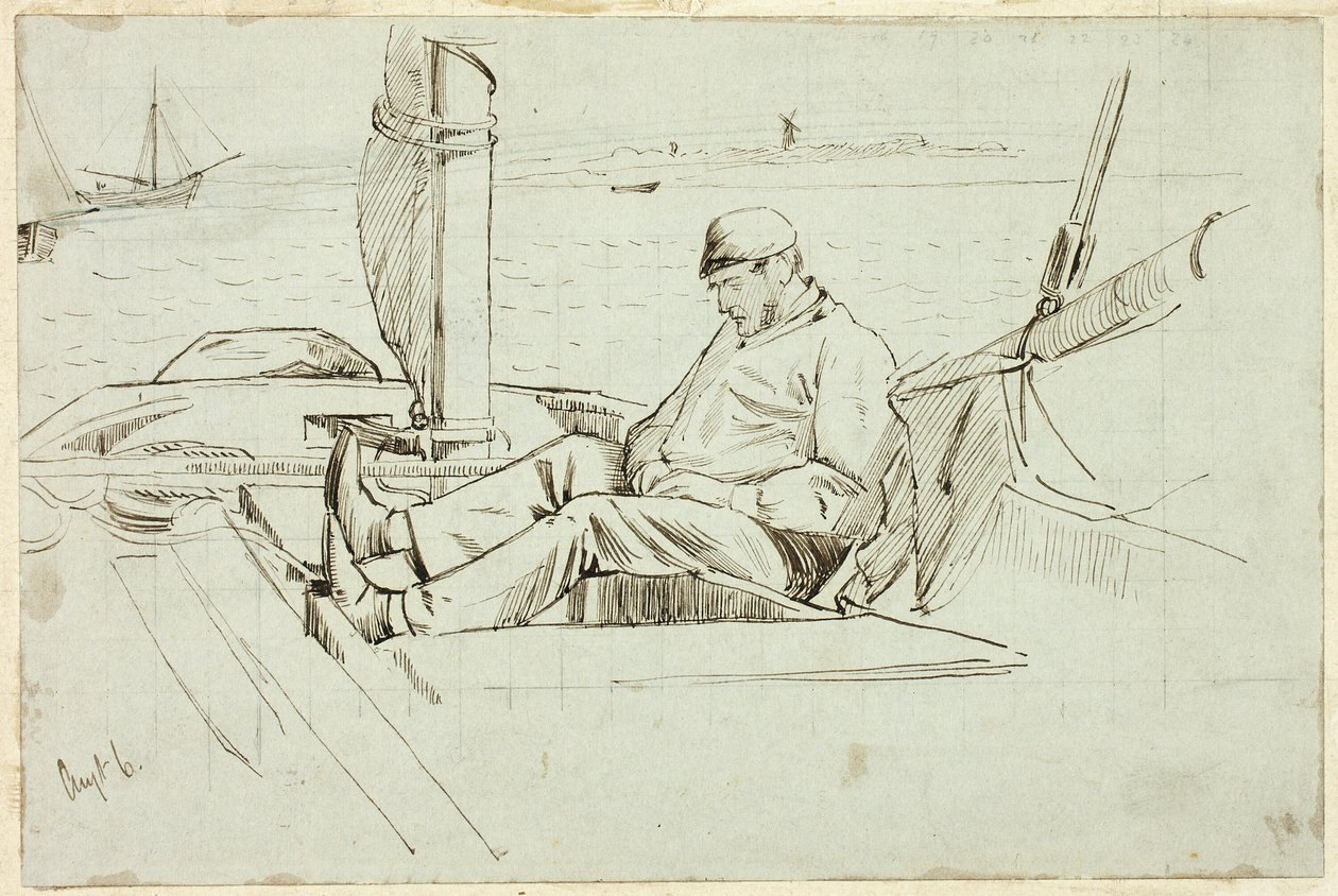 Man som sitter i en segelbåt av Henry Stacy Marks