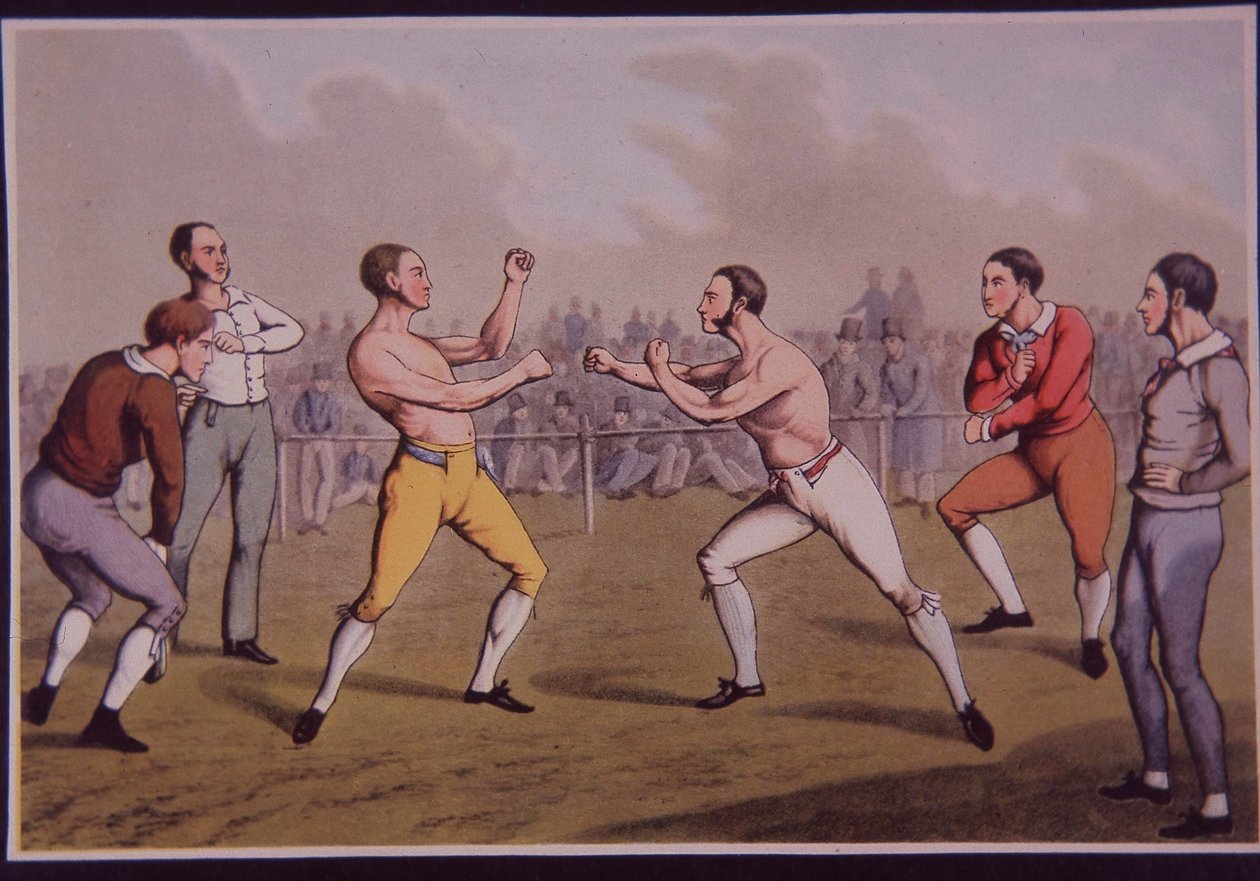 Barefist prizefight (färg litho) av Henry Thomas Alken