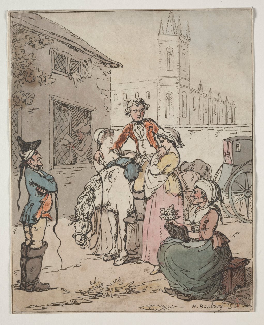 Scen utanför ett värdshus. av Henry William Bunbury
