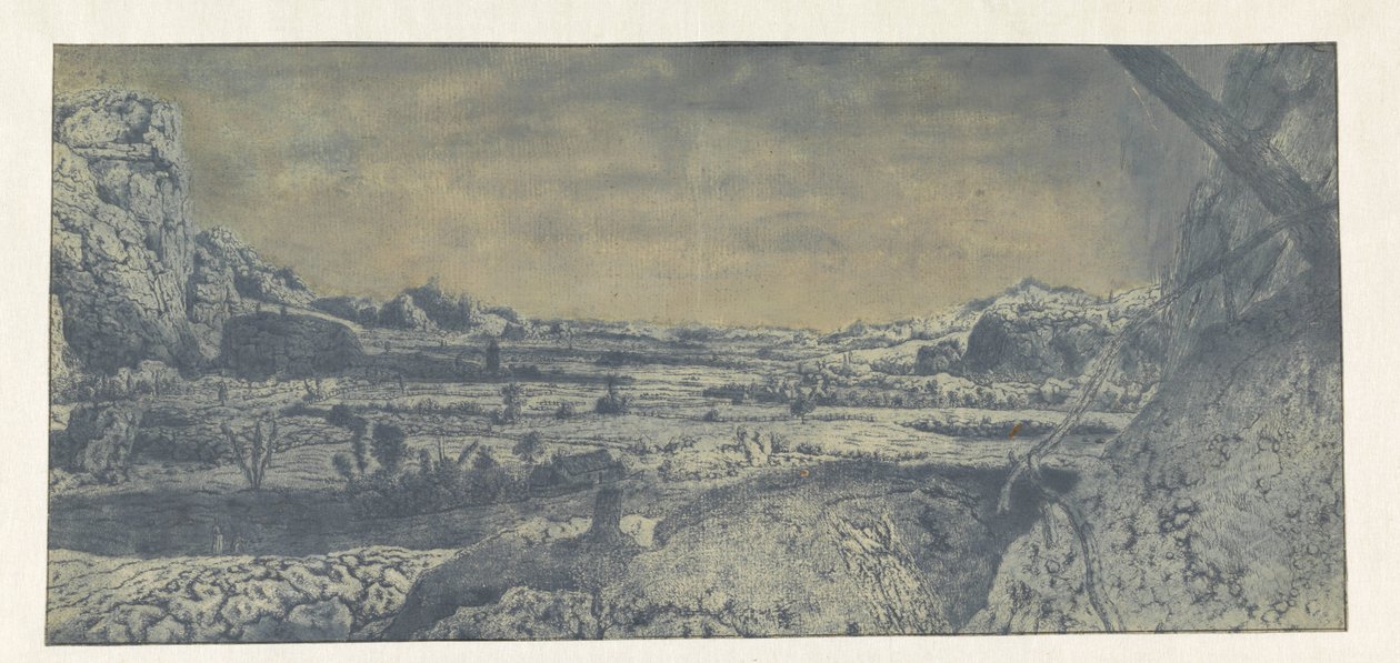 Bergsdal med inhägnade fält av Hercules Segers