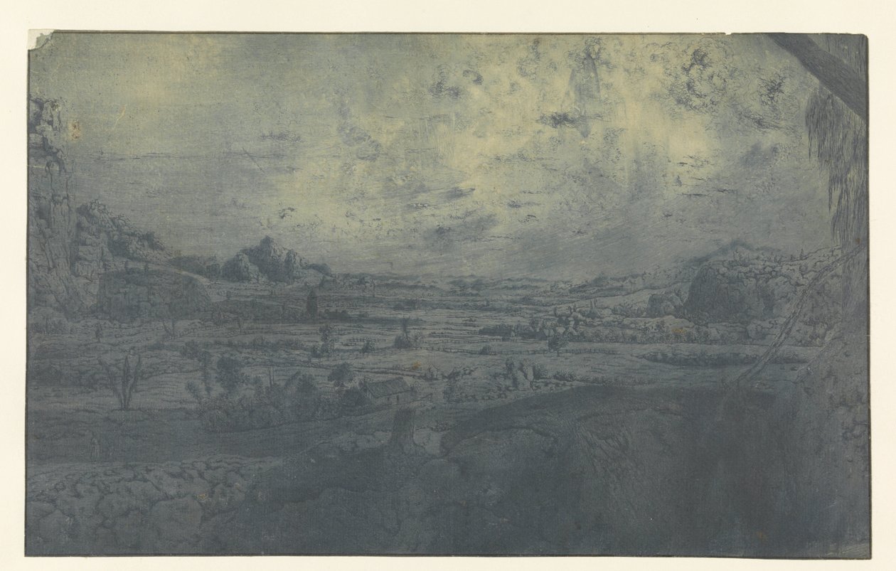 Bergsdal med inhägnade fält av Hercules Segers