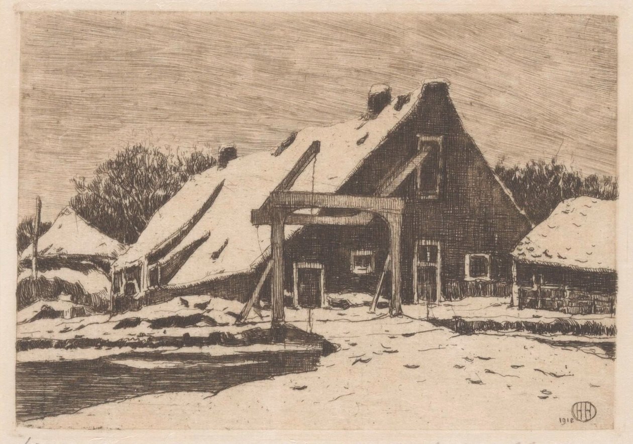 Gård med vindbrygga av Herman Heuff (signed by artist)