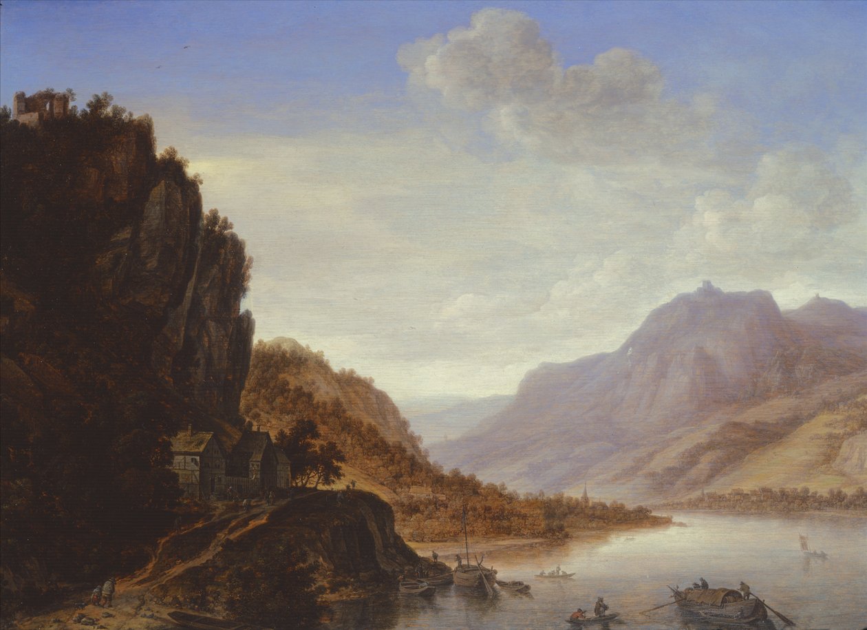 Bergigt flodlandskap av Herman the Younger Saftleven