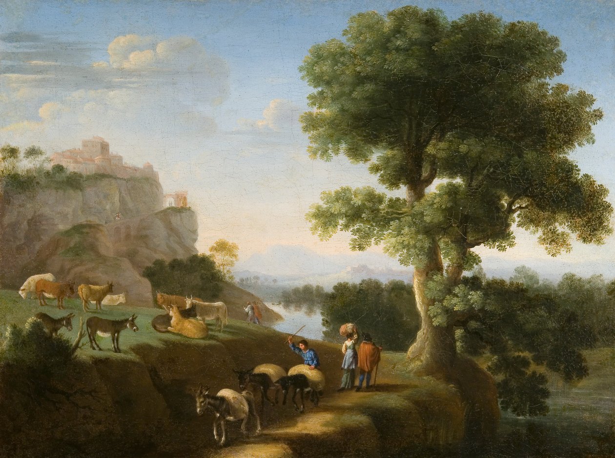 Landskap (olja på duk) av Herman van (attr. to) Swanevelt