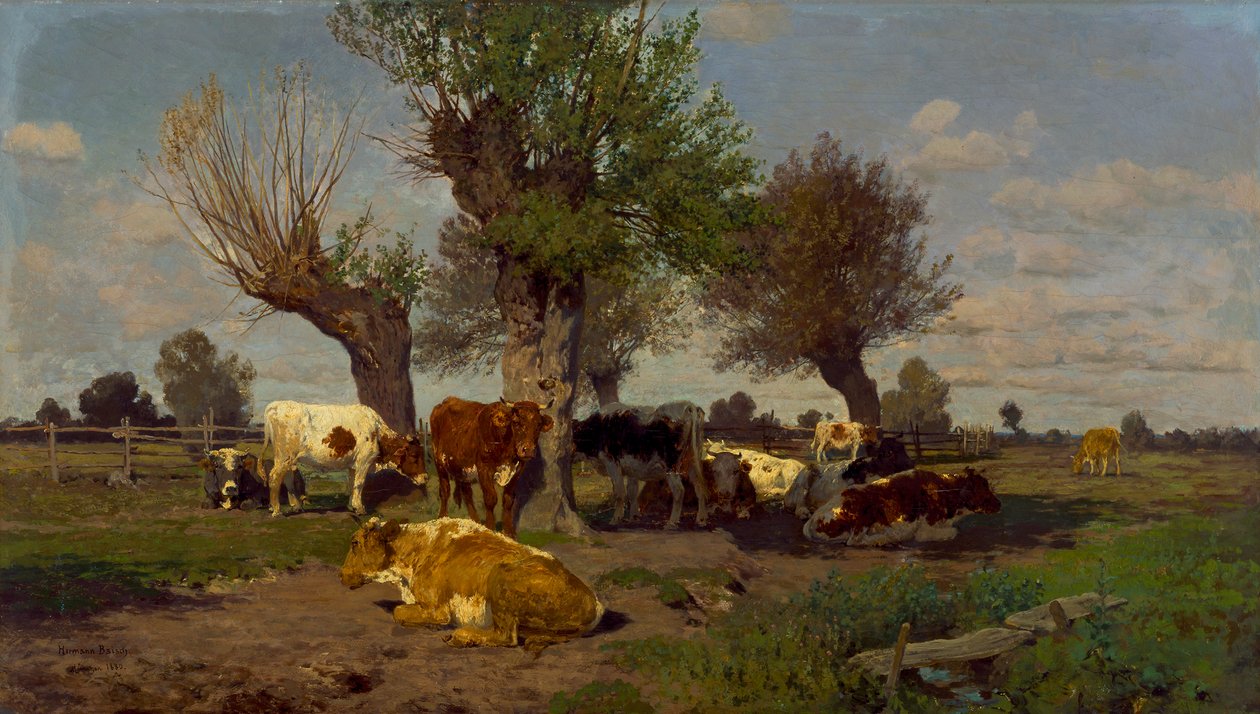 Landskap med en flock nötkreatur av Hermann Baisch