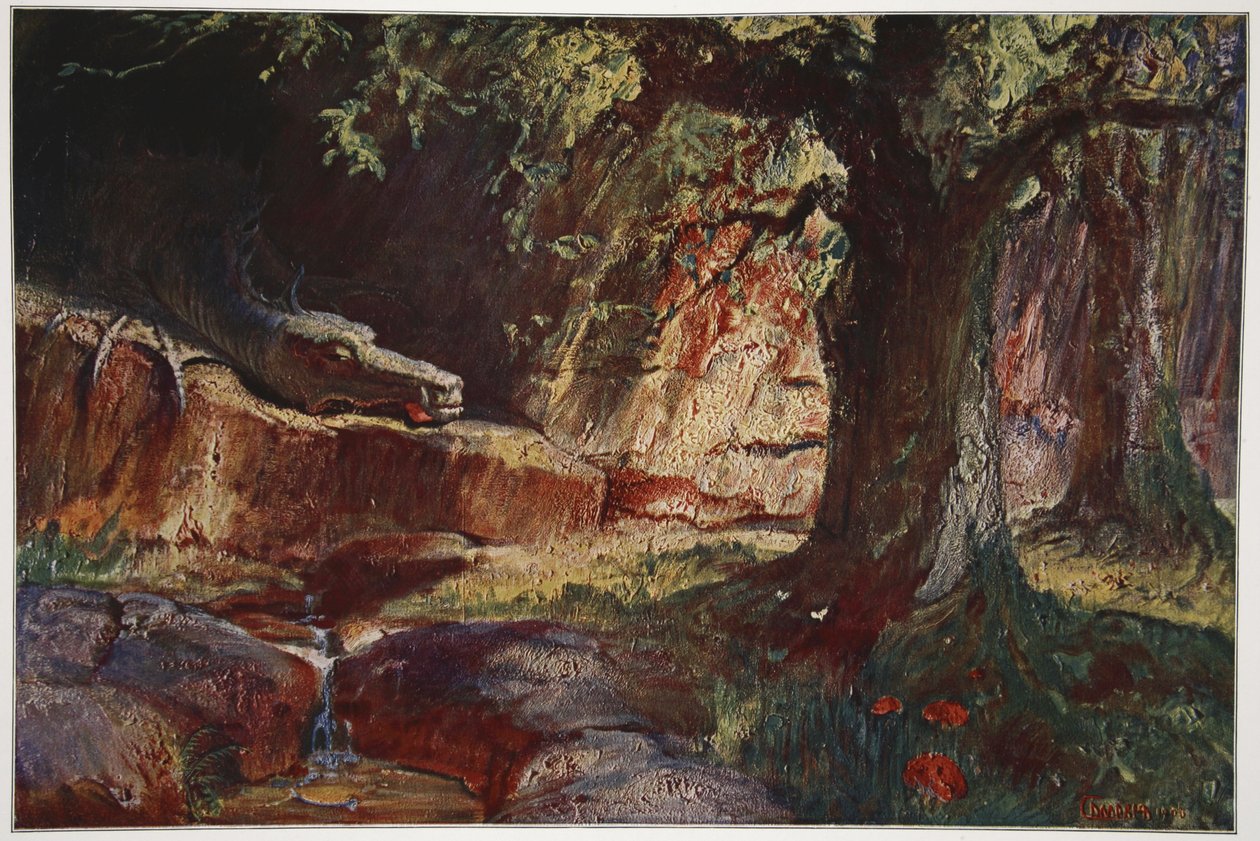 Fafner i sin grotta, 1906 av Hermann Hendrich