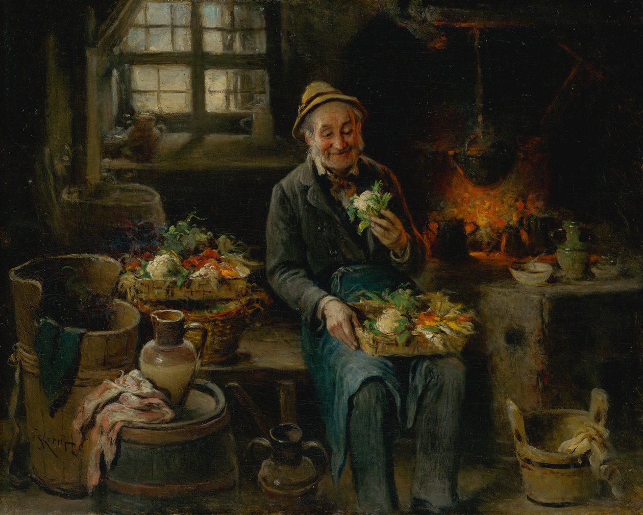 Gammal man i köket, 1875. av Hermann Kern