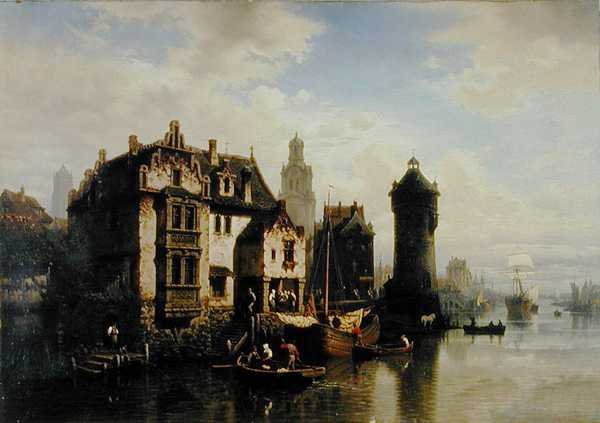 Utsikt över Rotterdam (olja på panel) av Hermann Meyerheim