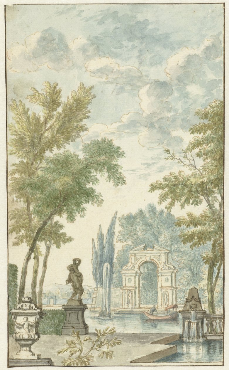Trädgård med vattenfunktion av Hermanus Petrus Schouten (possibly)