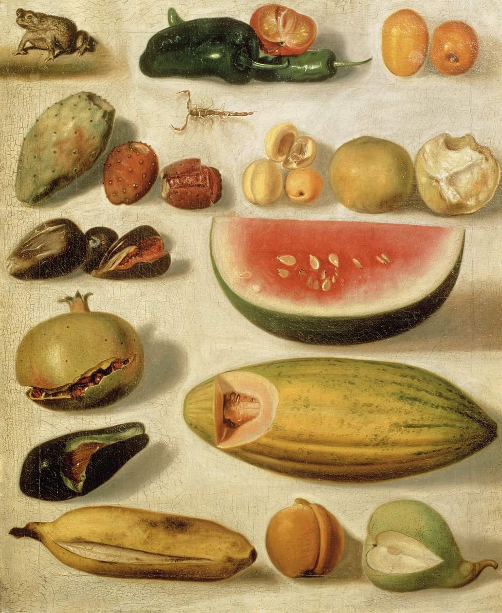 Stilleben med frukt (med skorpion och groda) av Hermenegildo Bustos