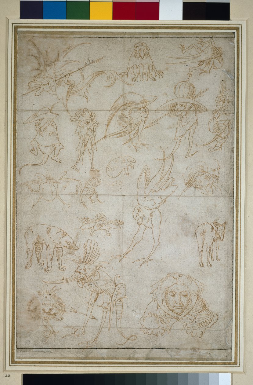 Grotesque Studies (recto), 1400-talet (penna och bistre på papper) av Hieronymus Bosch