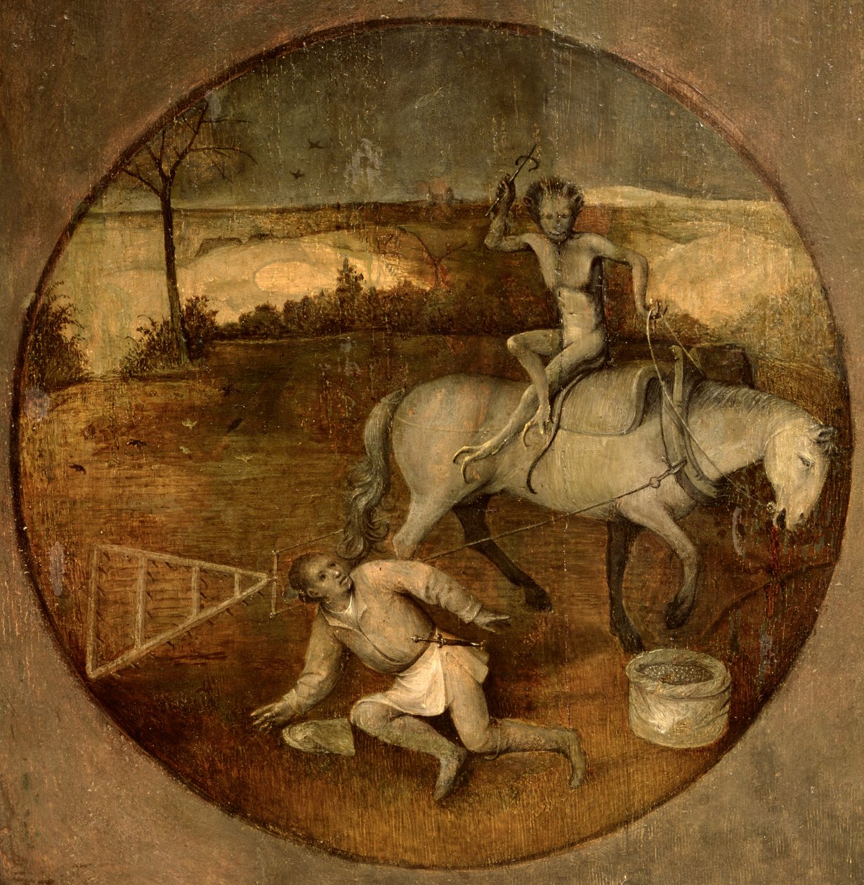 Ploughman avhäst av en demon av Hieronymus Bosch
