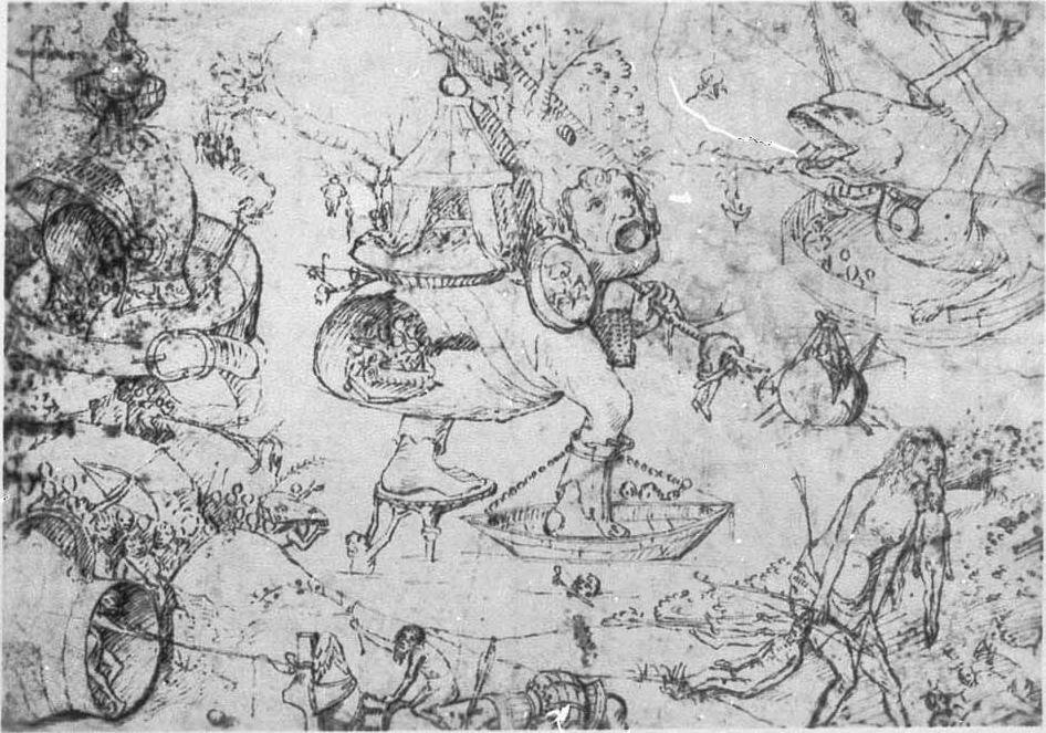 Scene from hell with paraphrase from the Garden of Earthly Delight av Hieronymus Bosch