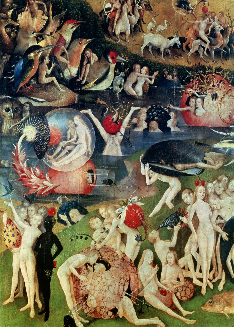 Bustani ya Starehe za Kidunia: Fumbo la Anasa, maelezo ya paneli kuu, c.1500 swed av Hieronymus Bosch