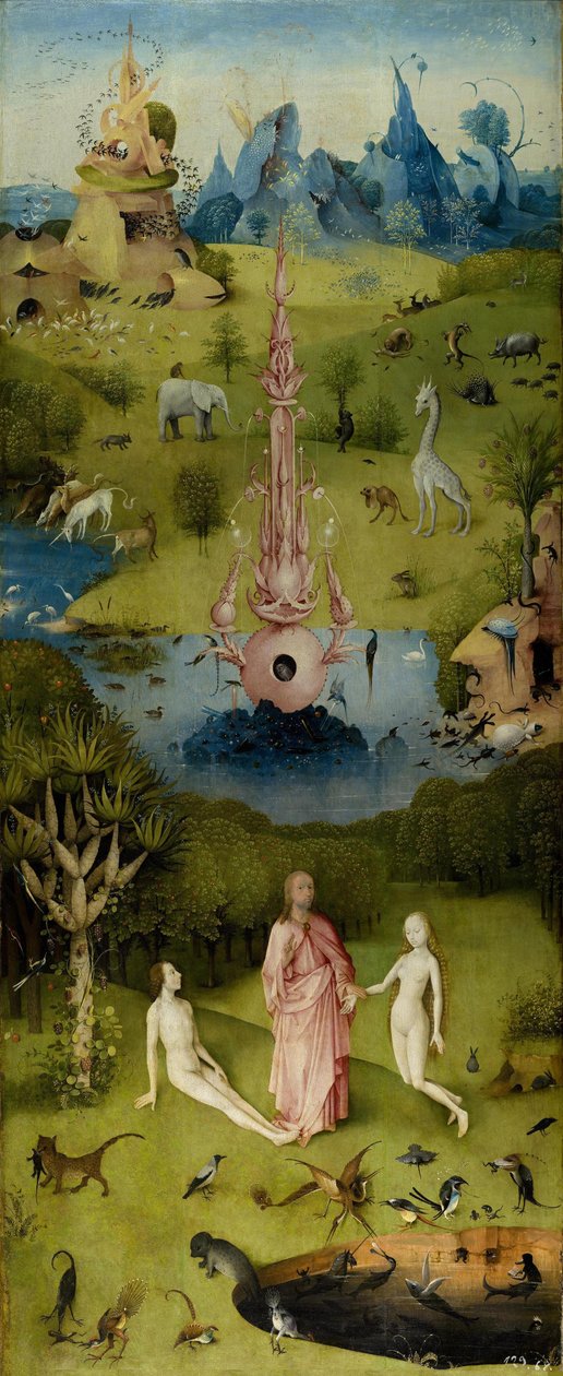 De jordiska lustarnas trädgård, inre vänstra flygeln (paradiset) av Hieronymus Bosch