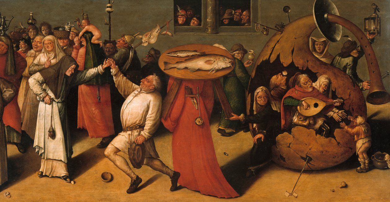 Kampen mellan karneval och fasta detalj. av Hieronymus, Bosch