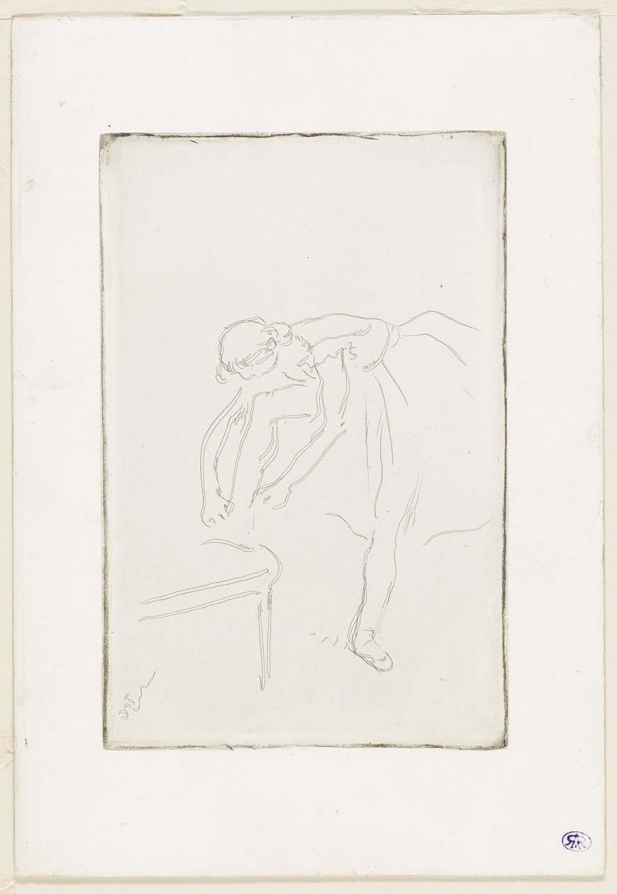 Dansare tar på sig sin sko av Hilaire Germain Edgar Degas