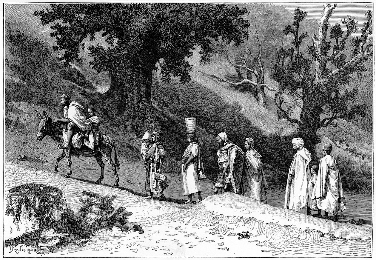 Kabyle familjegrupp som reser, Algeriet, c1890 av Hildibrand
