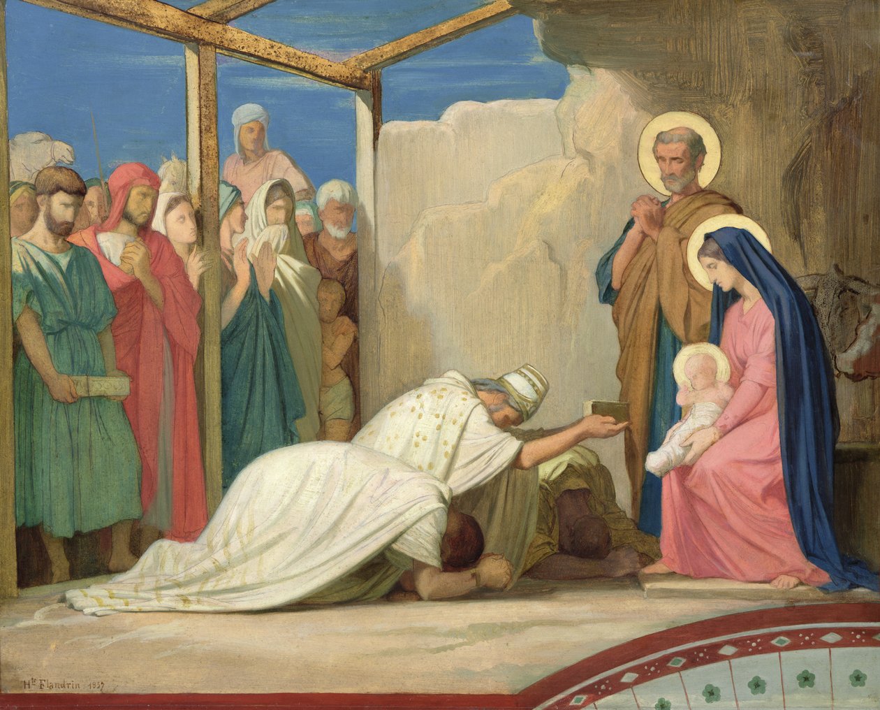 Adoration of the Magi, 1857 (olja på kort) av Hippolyte Flandrin