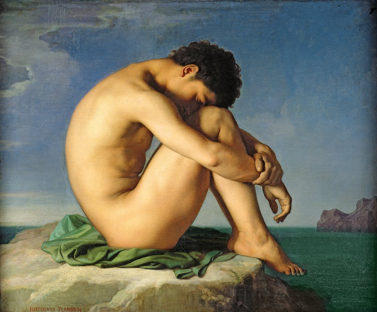 Naken ung man sitter vid havet, 1836 av Hippolyte Flandrin