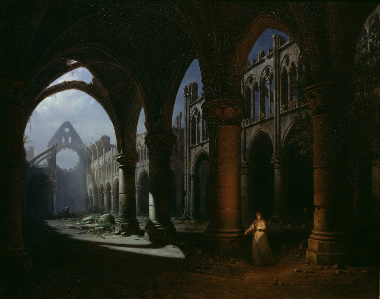 Interiör av ett kloster i ruiner, 1848 av Hippolyte Victor Valentin Sebron