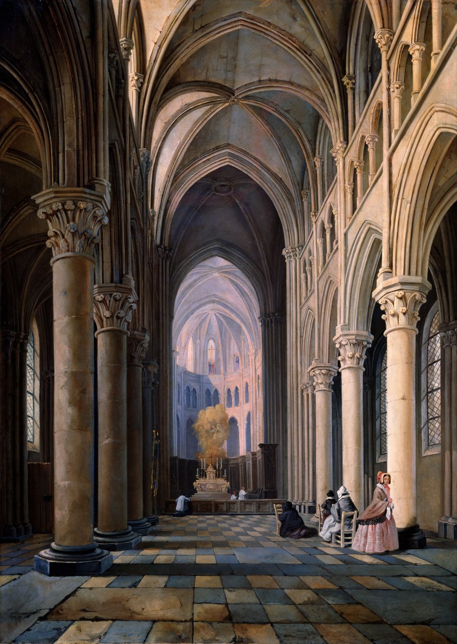 Interiör av en kyrka av Hippolyte Joseph Cuvelier