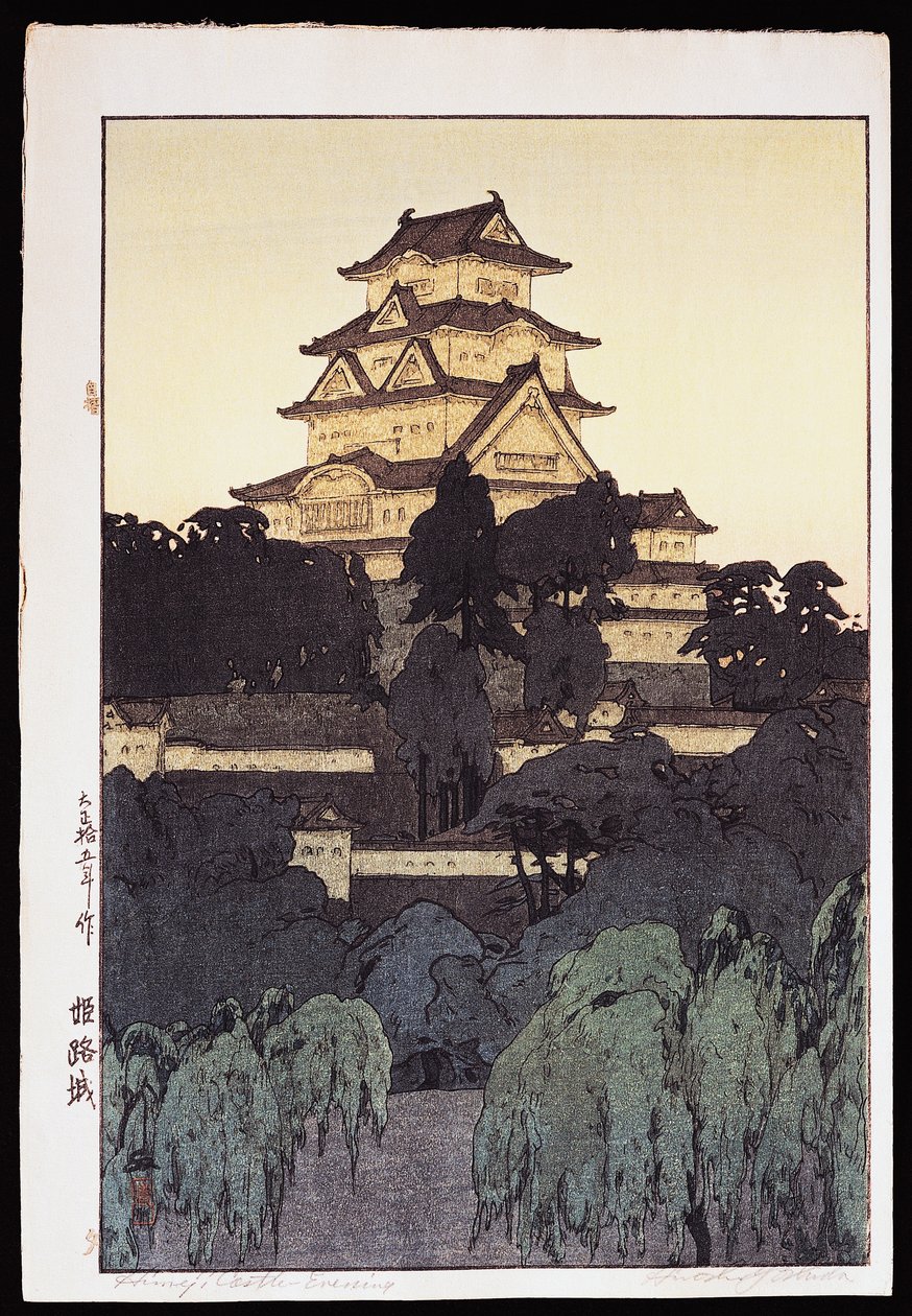Kvällsvy över Himeji-slottet av Hiroshi Yoshida