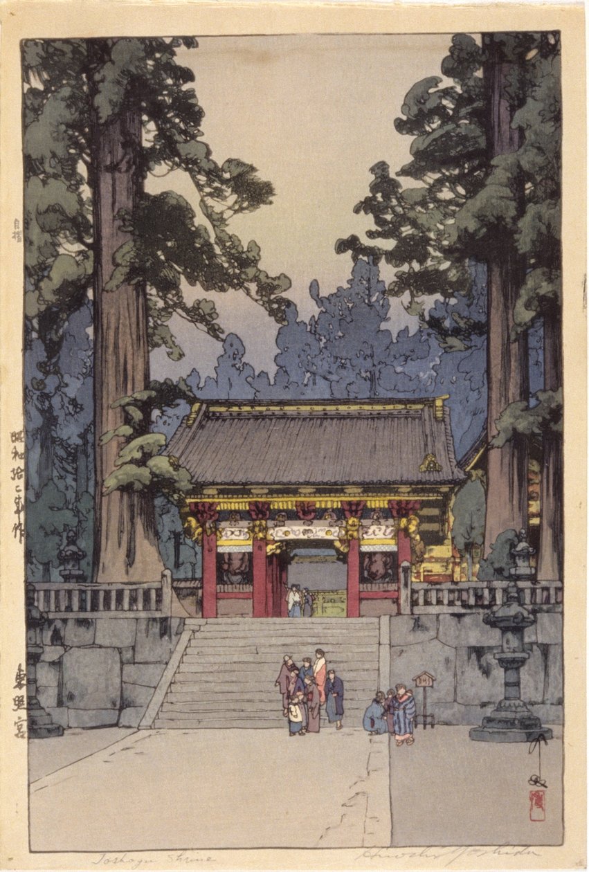 Toshoyu Shrine (trätryck i färg) av Hiroshi Yoshida