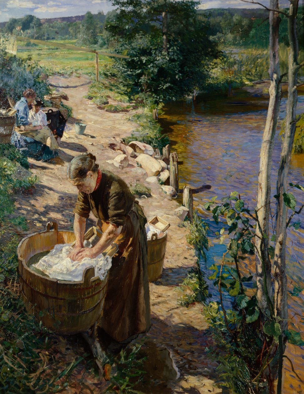 Städande damer vid floden av Hjalmer Eilif Emanuel Peterssen