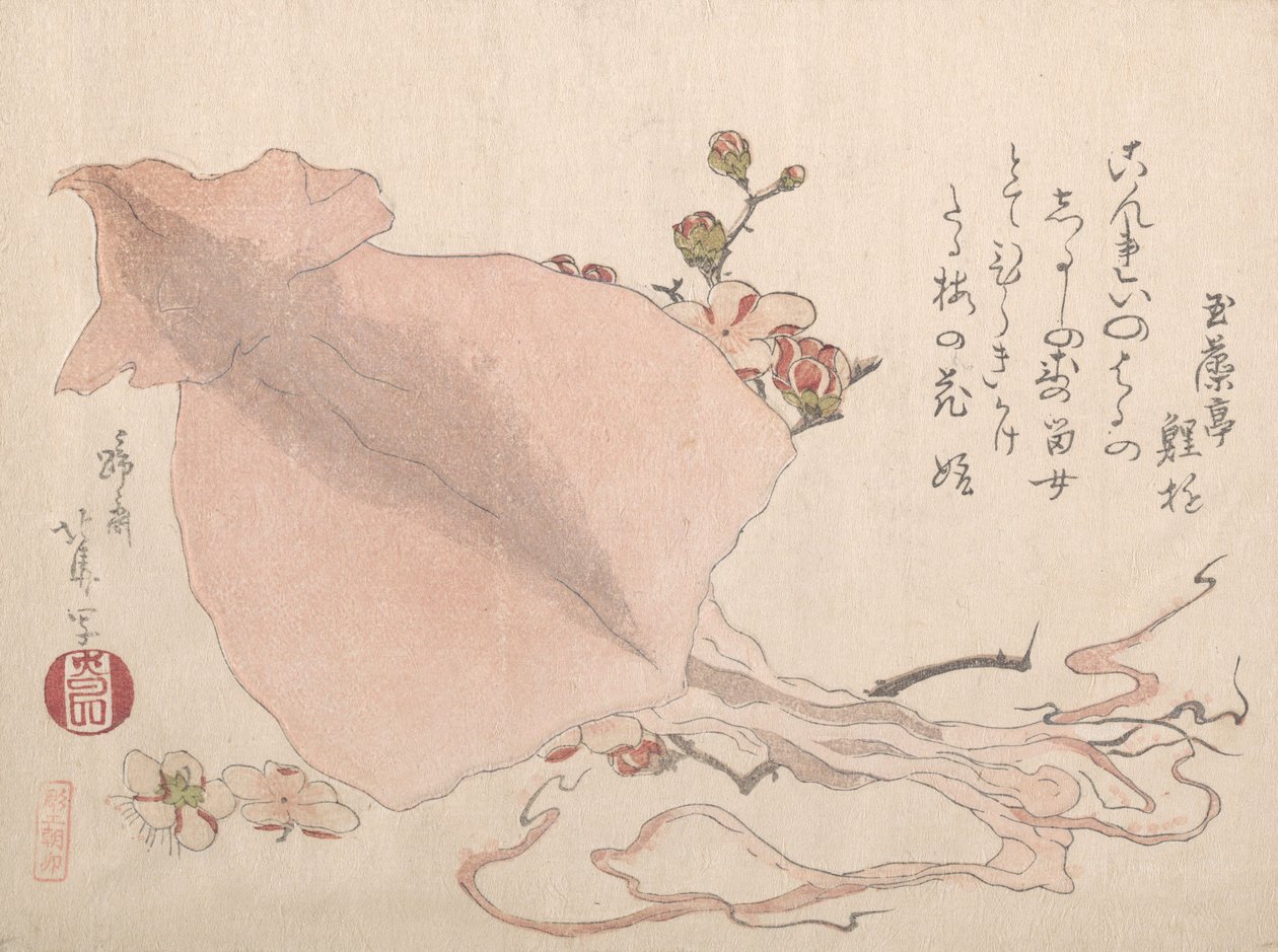 Torkade bläckfisk- och plommonblommor, tidigt 1800-tal av Hokuba